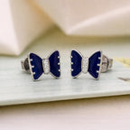 AMONROO® 925 Silver Jewellery for Women - 925 Sterling Silver Blue Bow Butterfly CZ Stud Earrings, Dainty Fashion Jewellery | 925 Stamp, Warranty & Authenticity Certificate