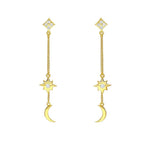 AMONROO® 925 Silver Jewellery for Women - 925 Sterling Silver Moon Star Dangle Earrings, Gold Finish CZ Chain Earrings, Trendy Jewellery | 925 Stamp, Warranty & Authenticity Certificate