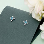 AMONROO® 925 Silver Jewellery for Women - 925 Sterling Silver Blue Topaz CZ Stud Earrings, Halo Stone Earrings, Birthstone Jewellery Gift | 925 Stamp, Warranty & Authenticity Certificate