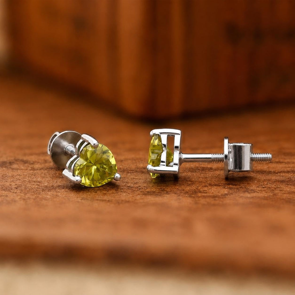 AMONROO® 925 Silver Jewellery for Women - 925 Sterling Silver Olive Green CZ Heart Stud Earrings, Gemstone Earrings, Dainty Jewellery | 925 Stamp, Warranty & Authenticity Certificate