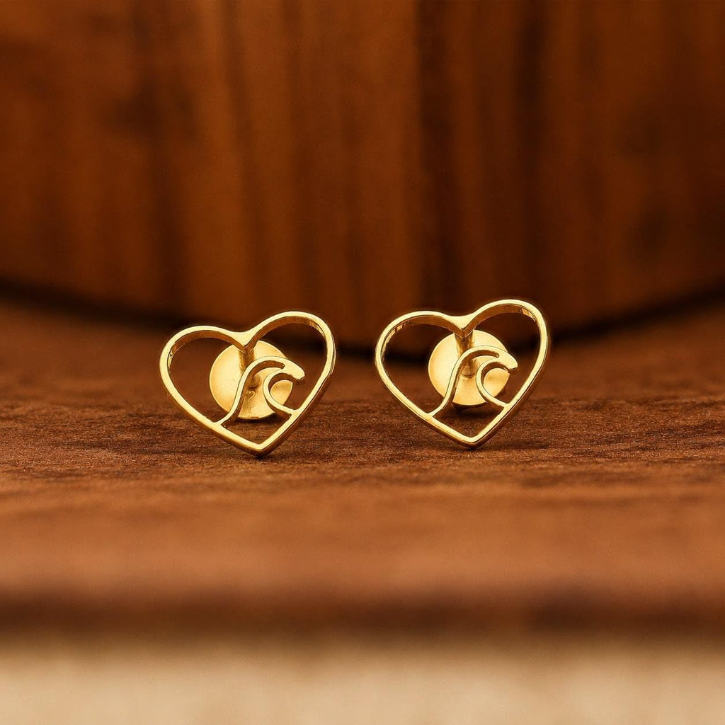 AMONROO® 925 Silver Jewellery for Women - Gold Finish 925 Sterling Silver Heart Wave Stud Earrings, Ocean Design Jewellery Gift | 925 Stamp, Warranty & Authenticity Certificate