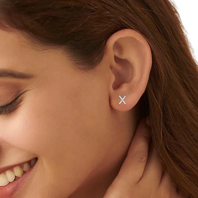 925 Sterling Silver X Initial Stud Earrings, Diamond Look Letter X Studs, Personalized Name Jewelry, Minimalist Gift for Her