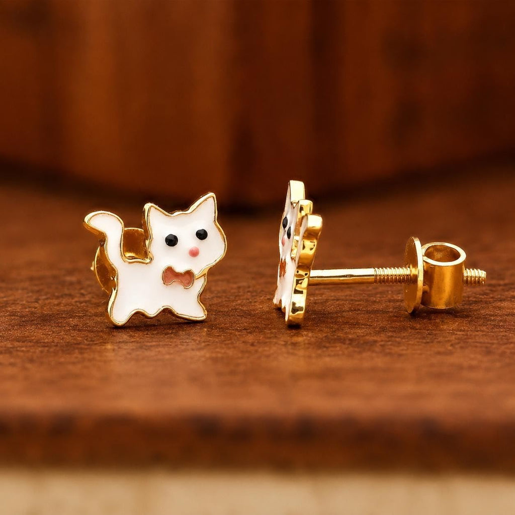 AMONROO® 925 Silver Jewellery for Women - 925 Sterling Silver White Cat Enamel Stud Earrings, Kitty Jewellery, Gift for Women | 925 Stamp, Warranty & Authenticity Certificate