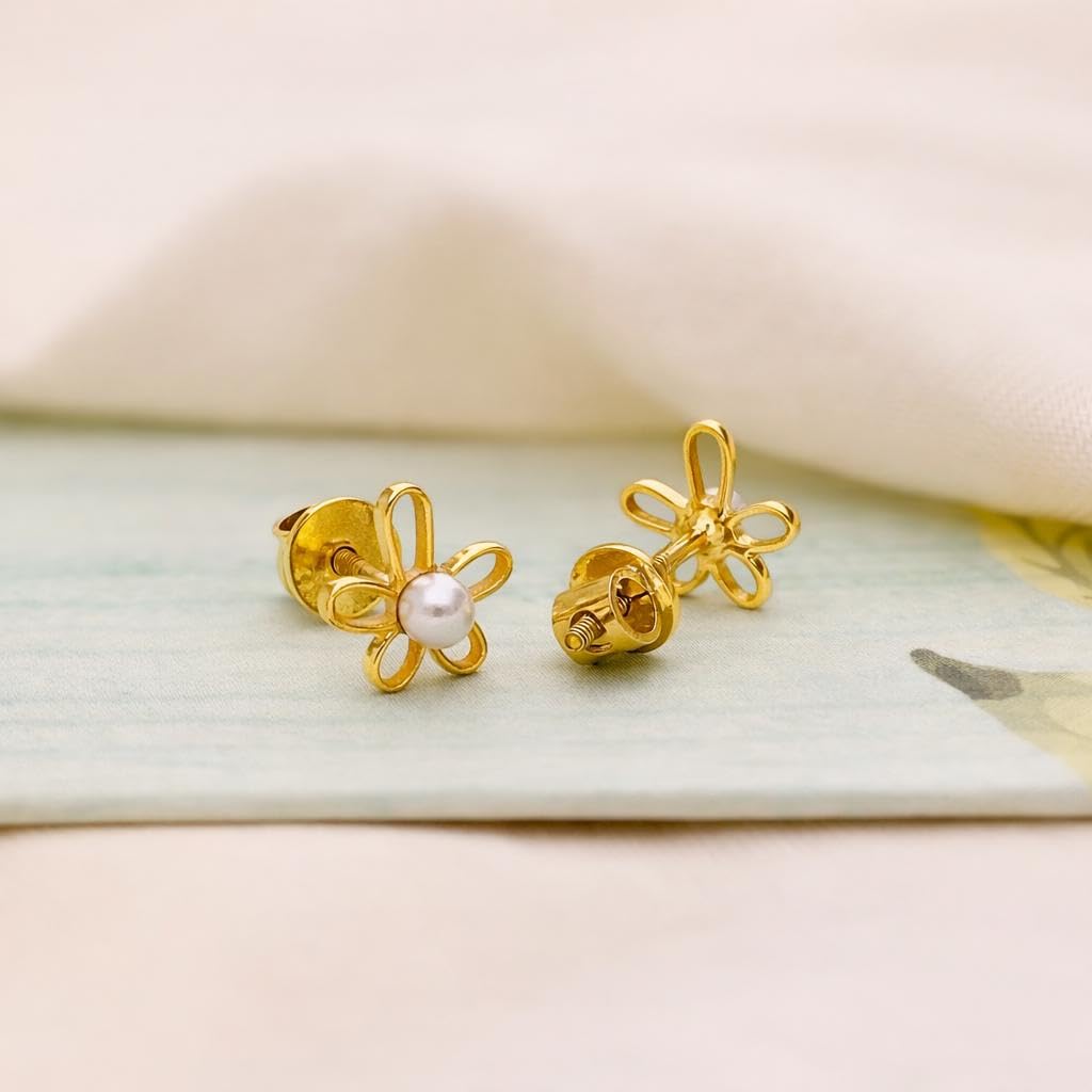 AMONROO® 925 Silver Jewellery for Women - Gold Finish 925 Sterling Silver Flower Pearl Stud Earrings, Daisy Earrings, Daily Wear Jewellery | 925 Stamp, Warranty & Authenticity Certificate
