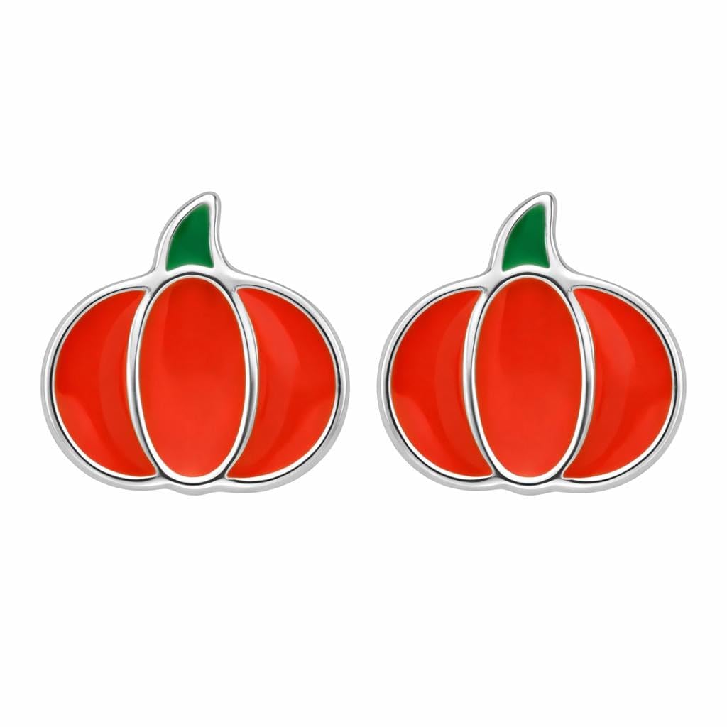 AMONROO® 925 Silver Jewellery for Women - 925 Sterling Silver Orange Pumpkin Enamel Stud Earrings, Earrings, Festive Jewellery | 925 Stamp, Warranty & Authenticity Certificate