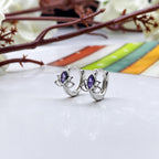 AMONROO® 925 Silver Jewellery for Women - 925 Sterling Silver Lotus Purple CZ Hoop Earrings, Huggie Earrings, 10.5 x 8.5 mm | 925 Stamp, Warranty & Authenticity Certificate
