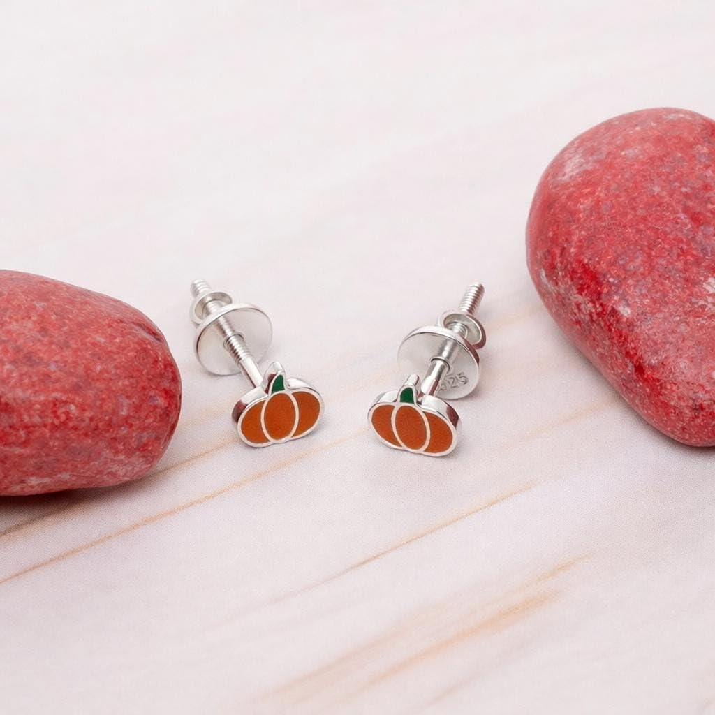 AMONROO® 925 Silver Jewellery for Women - 925 Sterling Silver Orange Pumpkin Enamel Stud Earrings, Earrings, Festive Jewellery | 925 Stamp, Warranty & Authenticity Certificate