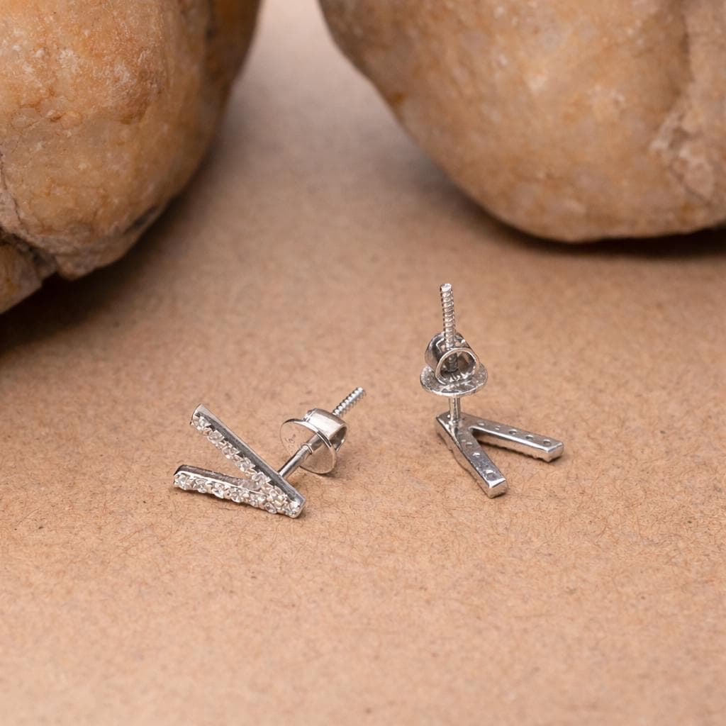 925 Sterling Silver Initial V Stud Earrings, Dainty CZ Letter V Earrings for Women, Small Alphabet Bling Jewelry, Personalized Gift Set