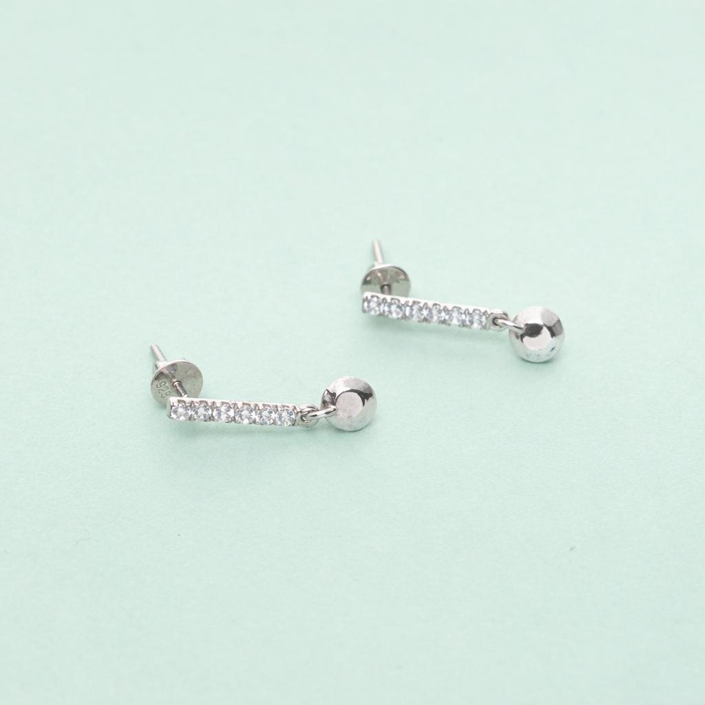 925 Sterling Silver Crystal Drop Earrings, Dainty CZ Bar Dangle Earrings for Women, Small Round Charm Earrings, Personalized Jewelry Gift