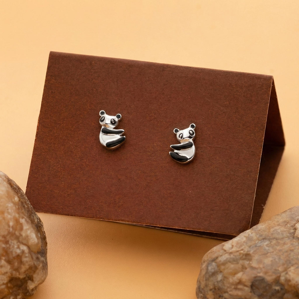 AMONROO® 925 Silver Jewellery for Women - 925 Sterling Silver Panda Enamel Stud Earrings, Animal Earrings, Jewellery Gift for Girls | 925 Stamp, Warranty & Authenticity Certificate