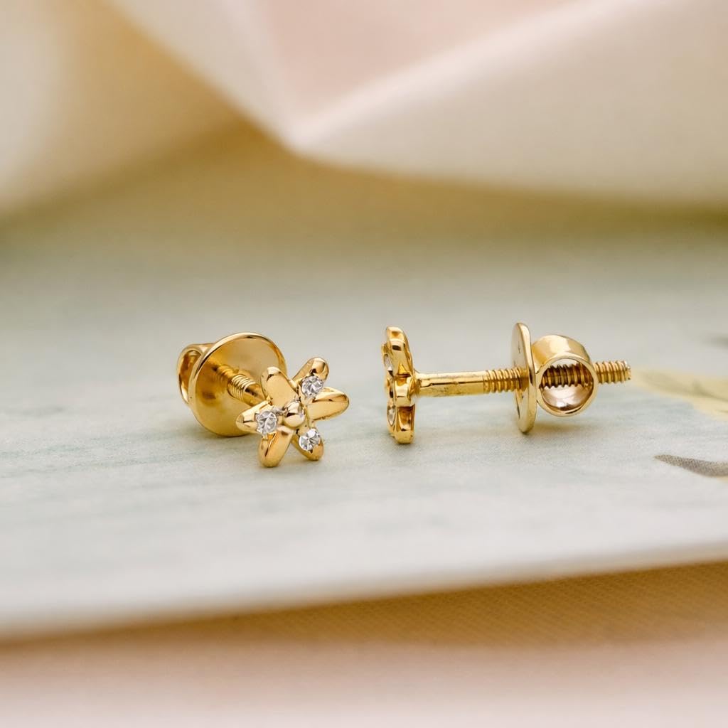 AMONROO® 925 Silver Jewellery for Women - Gold Finish 925 Sterling Silver Flower Stud Earrings, CZ Floral Earrings, Daily Wear Jewellery | 925 Stamp, Warranty & Authenticity Certificate