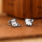 AMONROO® 925 Silver Jewellery for Women - 925 Sterling Silver White Cat Enamel Stud Earrings, Kitty Jewellery, 8 x 8.5 mm | 925 Stamp, Warranty & Authenticity Certificate