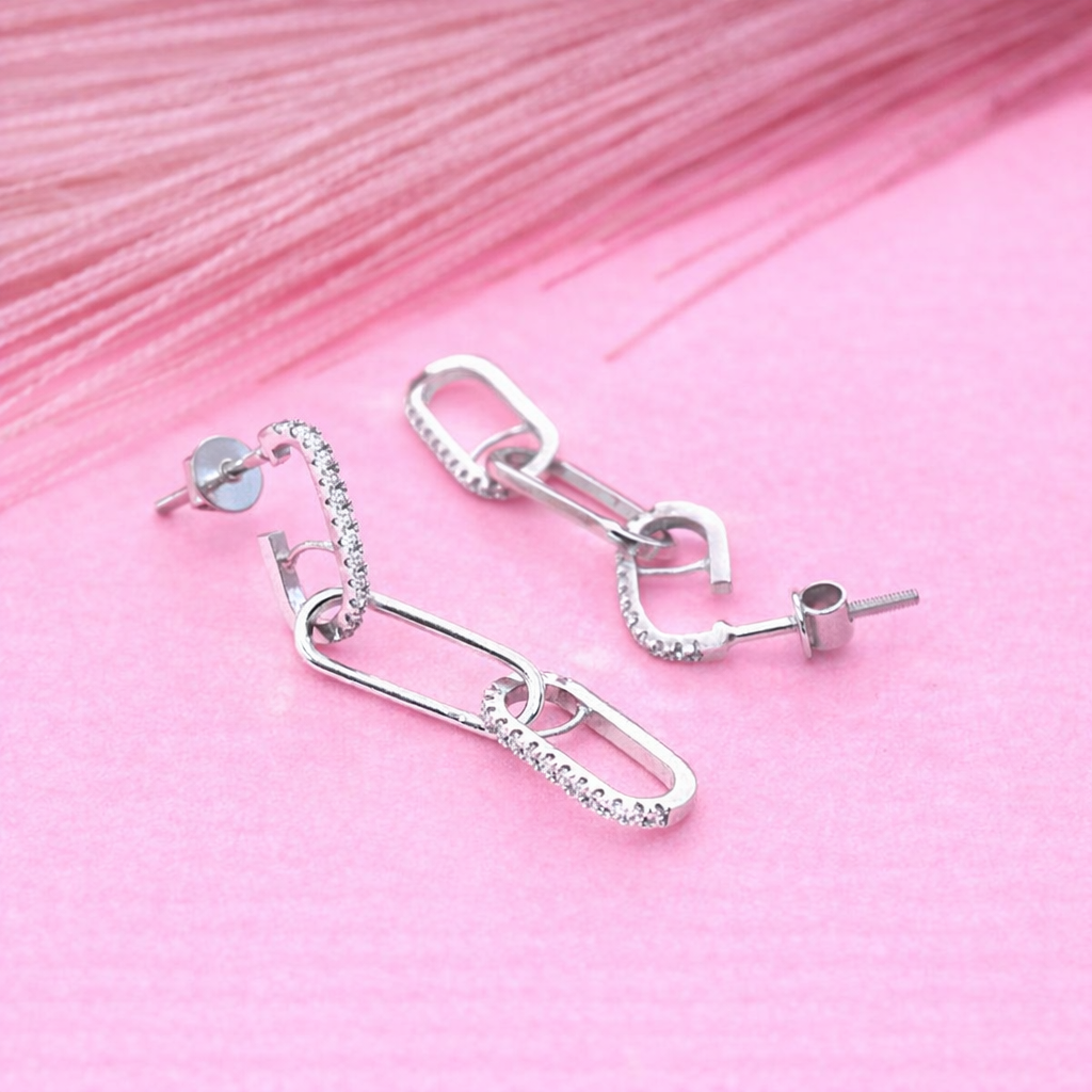 925 Sterling Silver Chain Link Drop Earrings Dainty CZ Jewelry