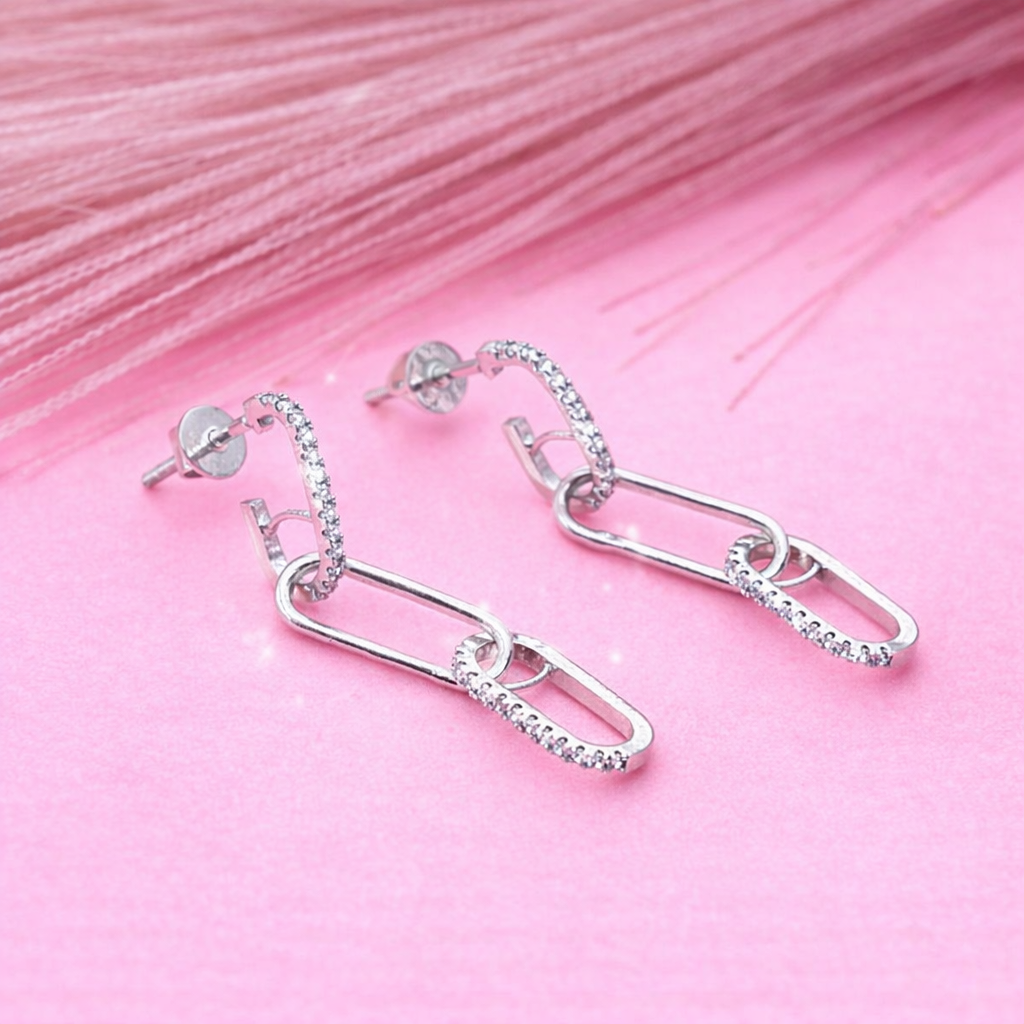 925 Sterling Silver Chain Link Drop Earrings Dainty CZ Jewelry