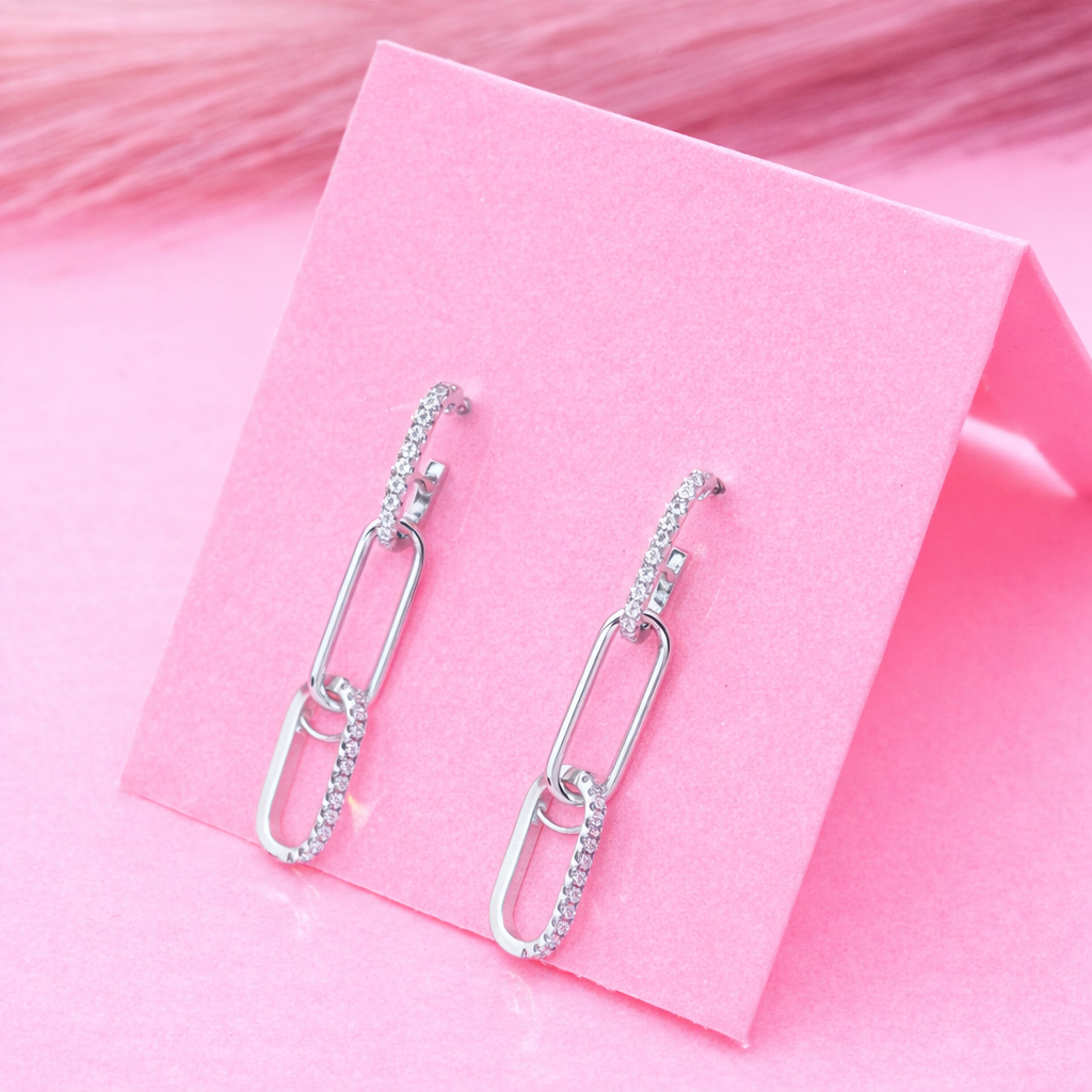 925 Sterling Silver Chain Link Drop Earrings Dainty CZ Jewelry