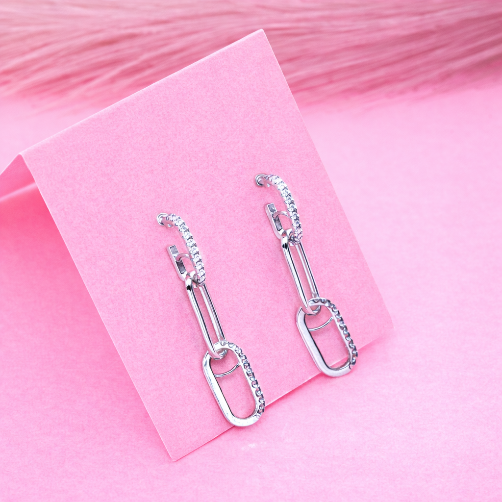 925 Sterling Silver Chain Link Drop Earrings Dainty CZ Jewelry