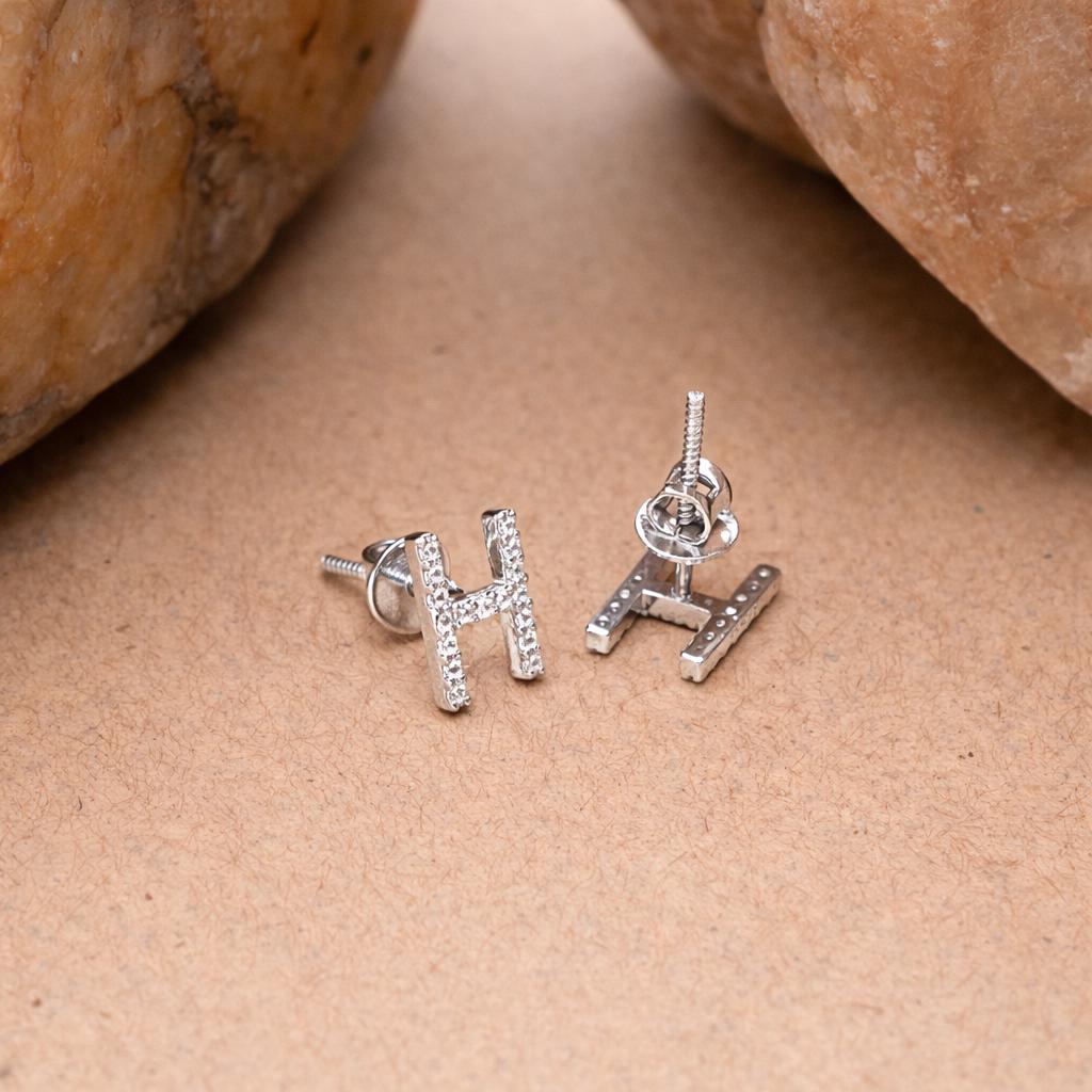 925 Sterling Silver H Stud Earrings CZ Letter H Initial Earrings Minimalist Alphabet Jewelry Gift for Her