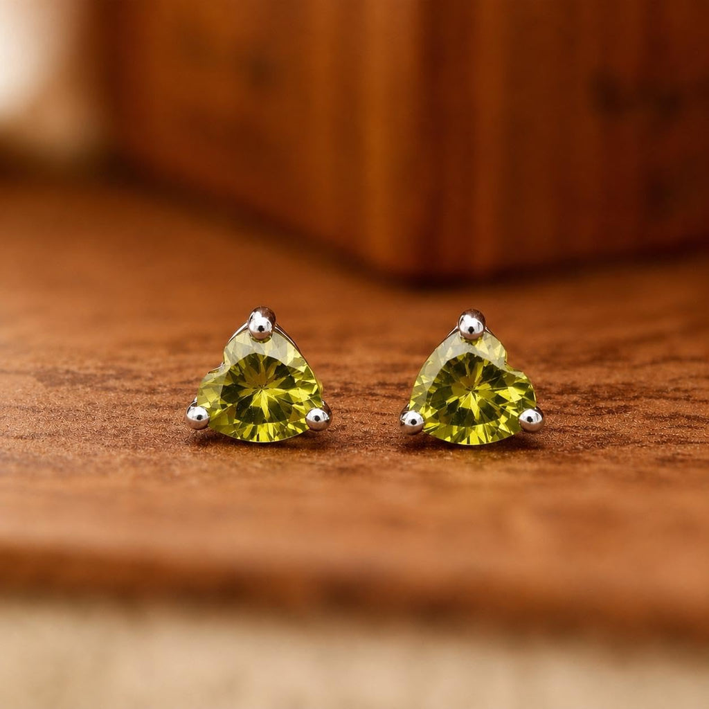 AMONROO® 925 Silver Jewellery for Women - 925 Sterling Silver Olive Green CZ Heart Stud Earrings, Gemstone Earrings, Dainty Jewellery | 925 Stamp, Warranty & Authenticity Certificate