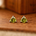 AMONROO® 925 Silver Jewellery for Women - 925 Sterling Silver Olive Green CZ Heart Stud Earrings, Gemstone Earrings, Dainty Jewellery | 925 Stamp, Warranty & Authenticity Certificate