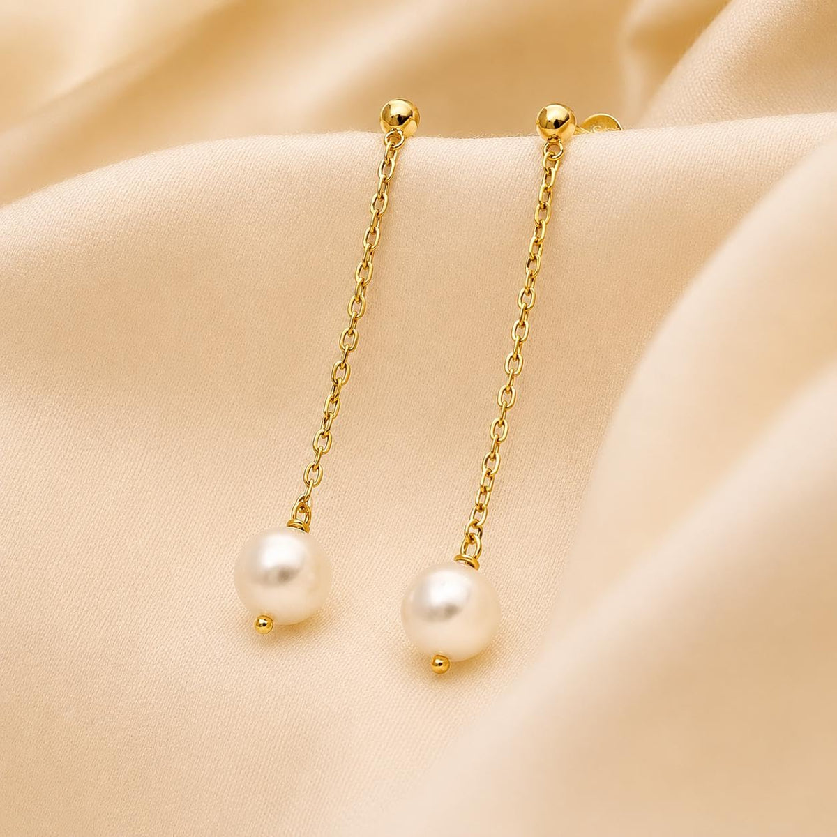 AMONROO® 925 Silver Jewellery for Women - Gold Finish 925 Sterling Silver Pearl Drop Dangle Earrings, Chain Earrings, Bridal Jewellery | 925 Stamp, Warranty & Authenticity Certificate