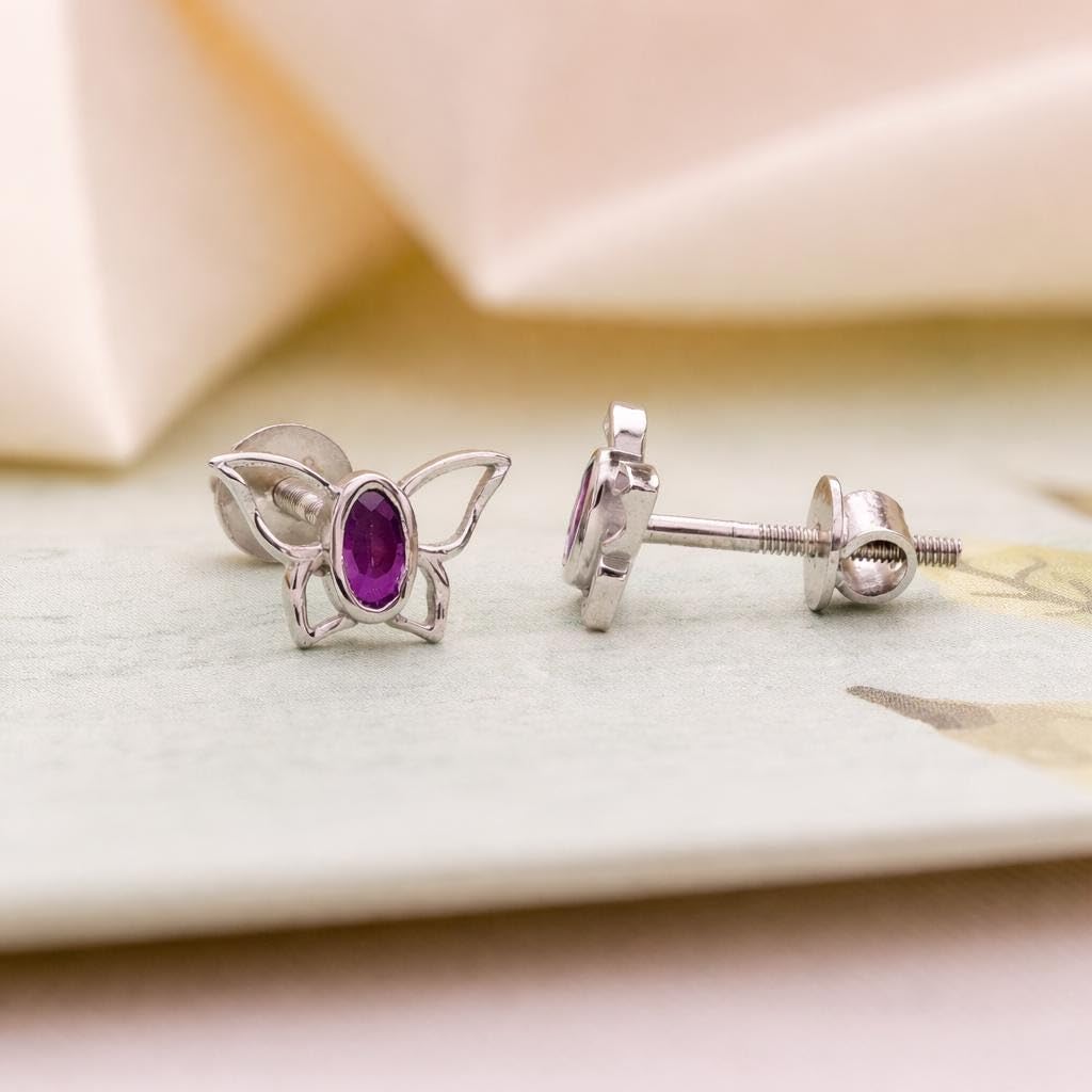 AMONROO® 925 Silver Jewellery for Women - 925 Sterling Silver Purple Butterfly Stud Earrings, CZ Butterfly Earrings, Dainty Jewellery Gift | 925 Stamp, Warranty & Authenticity Certificate