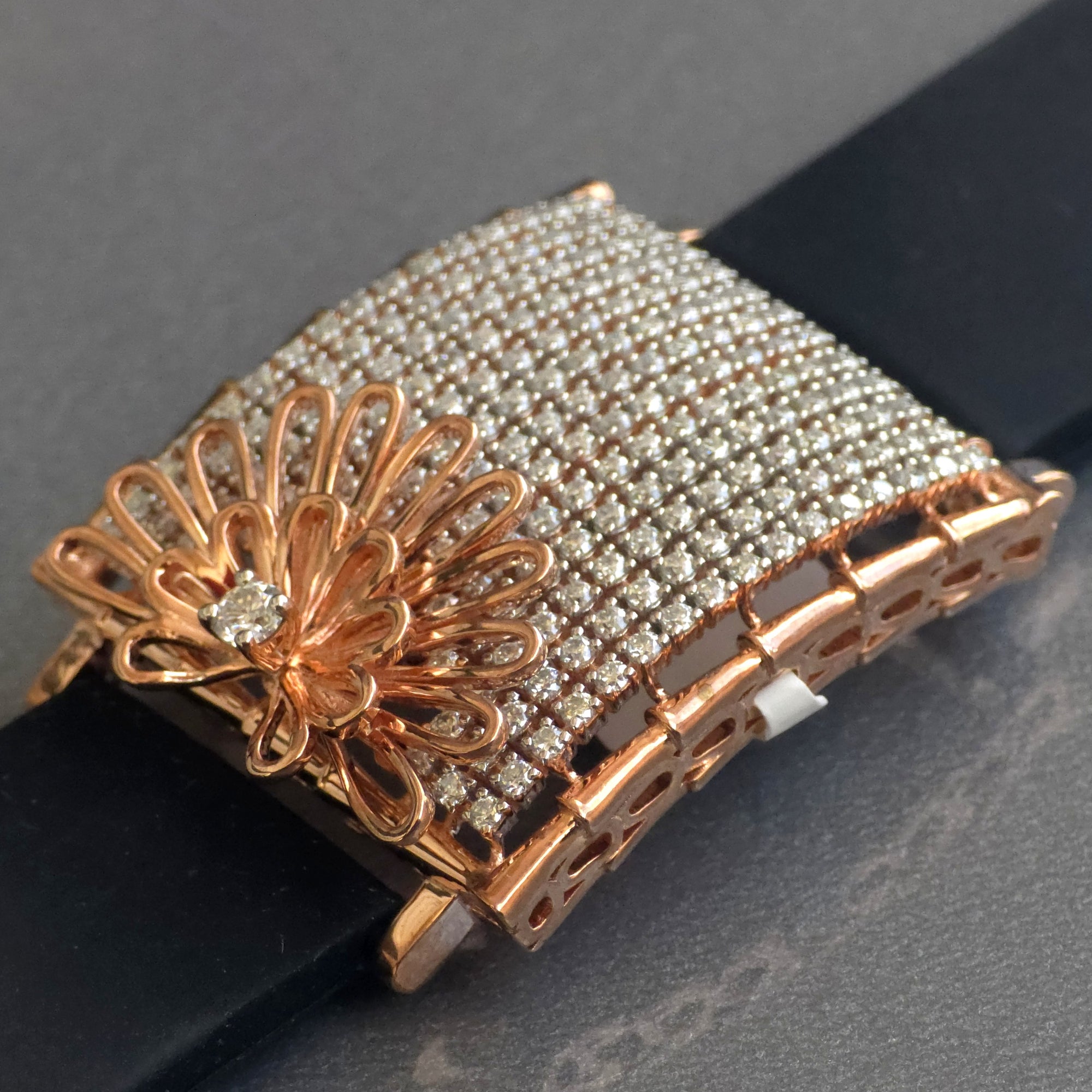 Handcrafted Half Floral Design In 925 Sterling Silver Bracelet, Real White Pave Set Moissanites Watch Bracelet, Unique Women's Bracelet