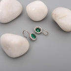 AMONROO® 925 Silver Jewellery for Women - 925 Sterling Silver Emerald Green CZ Dangle Earrings, Halo Drop Earrings | 925 Stamp, Warranty & Authenticity Certificate