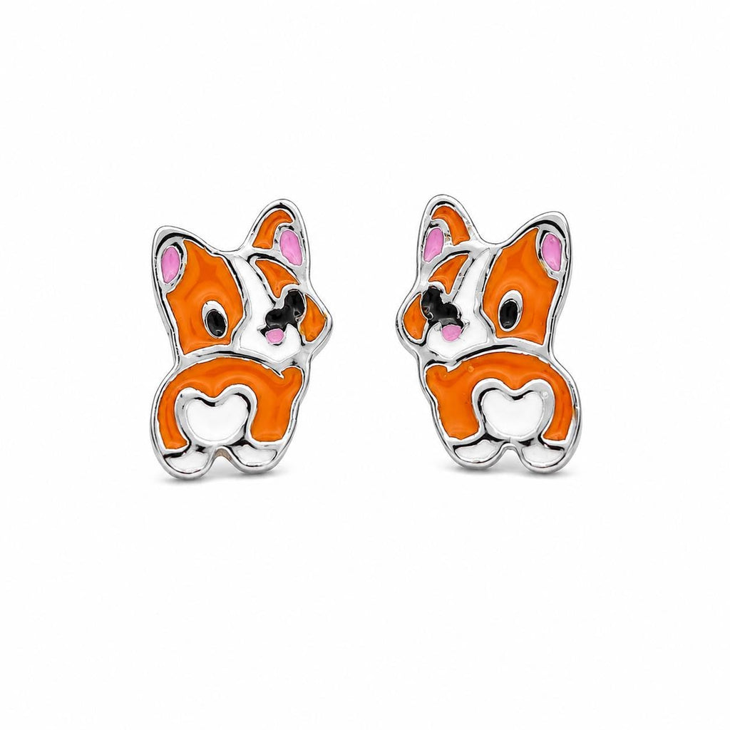 AMONROO® 925 Silver Jewellery for Women - 925 Sterling Silver Corgi Dog Enamel Stud Earrings, Dog Jewellery, Gift for Women | 925 Stamp, Warranty & Authenticity Certificate