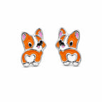 AMONROO® 925 Silver Jewellery for Women - 925 Sterling Silver Corgi Dog Enamel Stud Earrings, Dog Jewellery, Gift for Women | 925 Stamp, Warranty & Authenticity Certificate