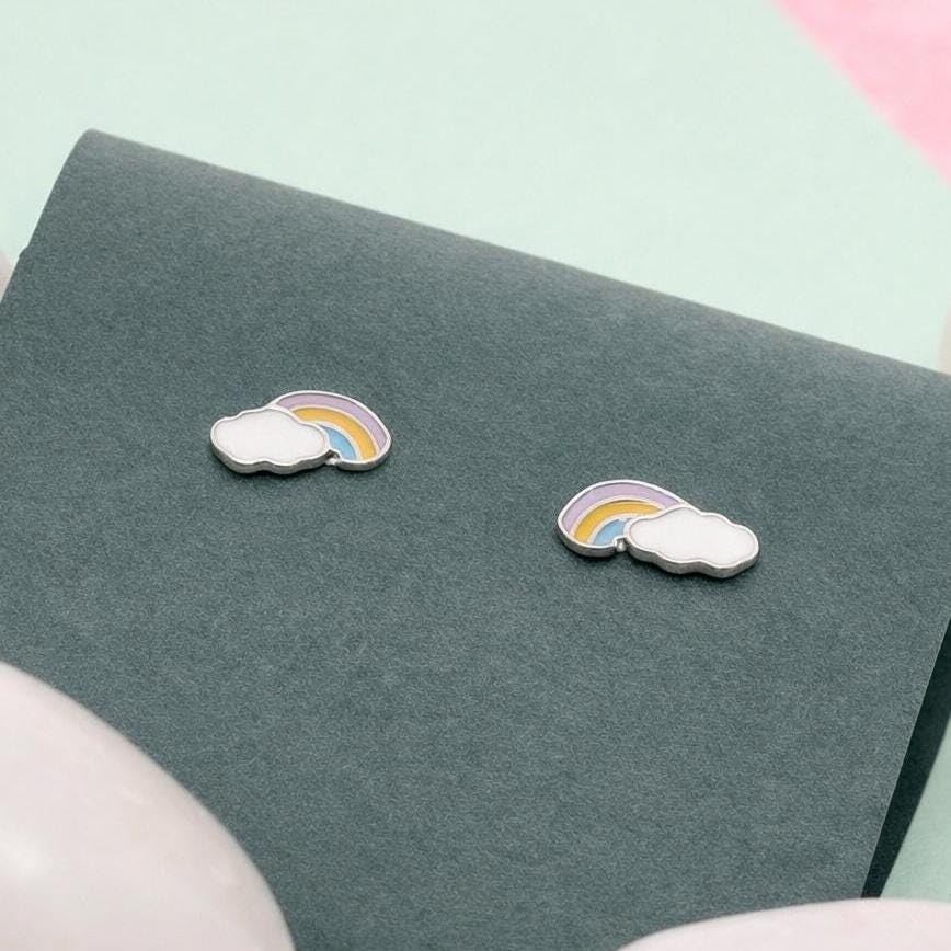 AMONROO® 925 Silver Jewellery for Women - 925 Sterling Silver Rainbow Cloud Enamel Stud Earrings, Colourful Earrings, Daily Wear | 925 Stamp, Warranty & Authenticity Certificate
