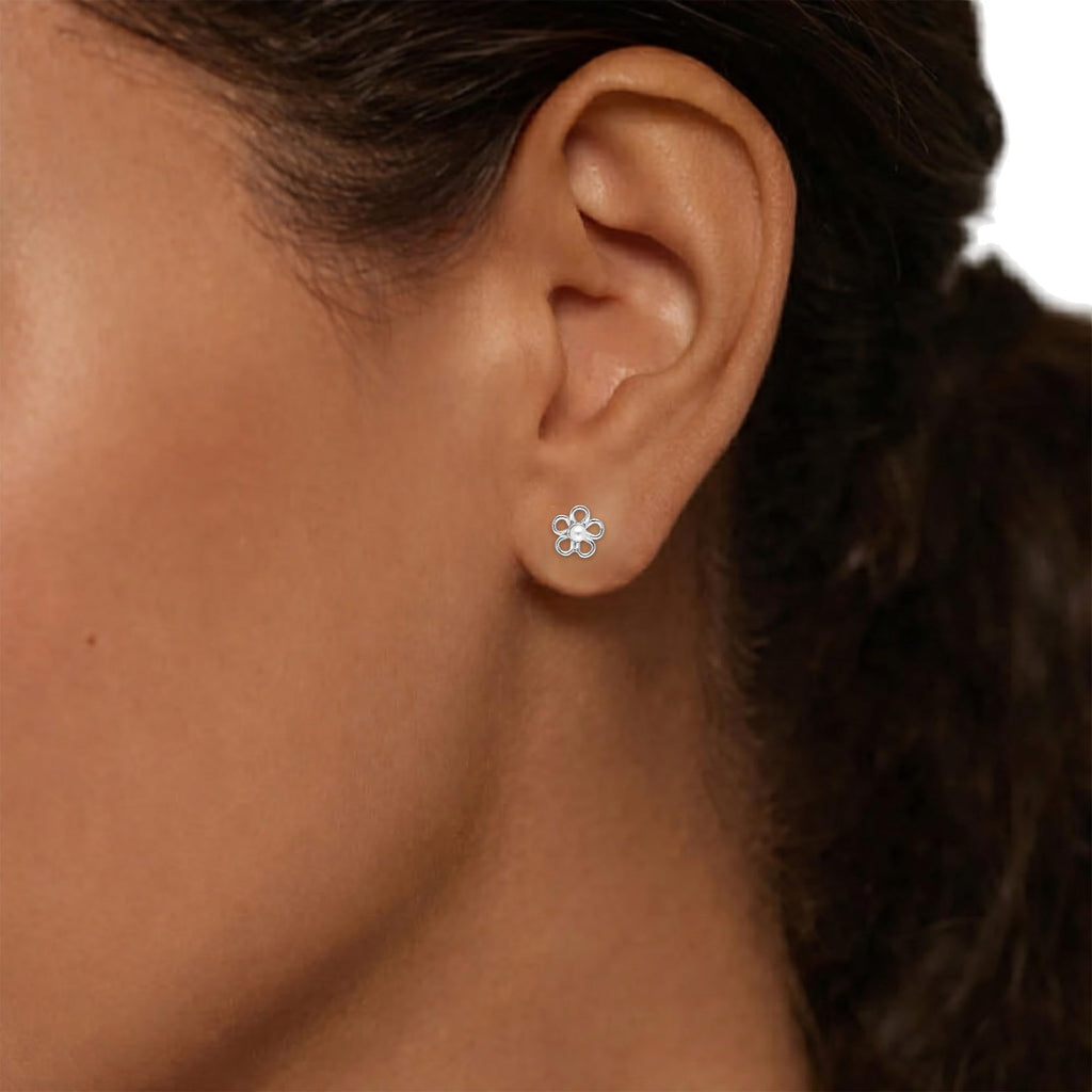 AMONROO® 925 Silver Jewellery for Women - 925 Sterling Silver Flower Pearl Stud Earrings, Floral Daisy Earrings, Daily Wear Jewellery | 925 Stamp, Warranty & Authenticity Certificate