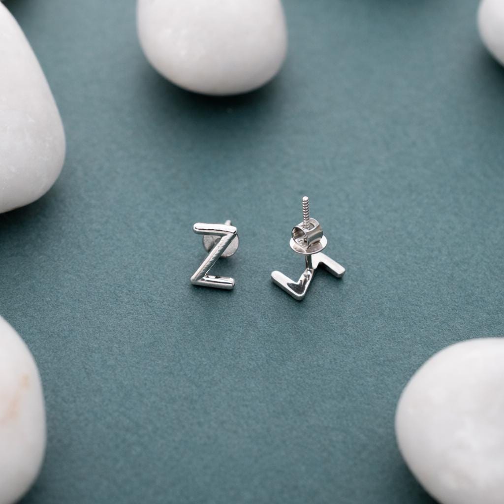 925 Sterling Silver Initial Z Stud Earrings, Dainty Letter Z Earrings for Women, Small Alphabet Earring Set, Personalized Jewelry Gift