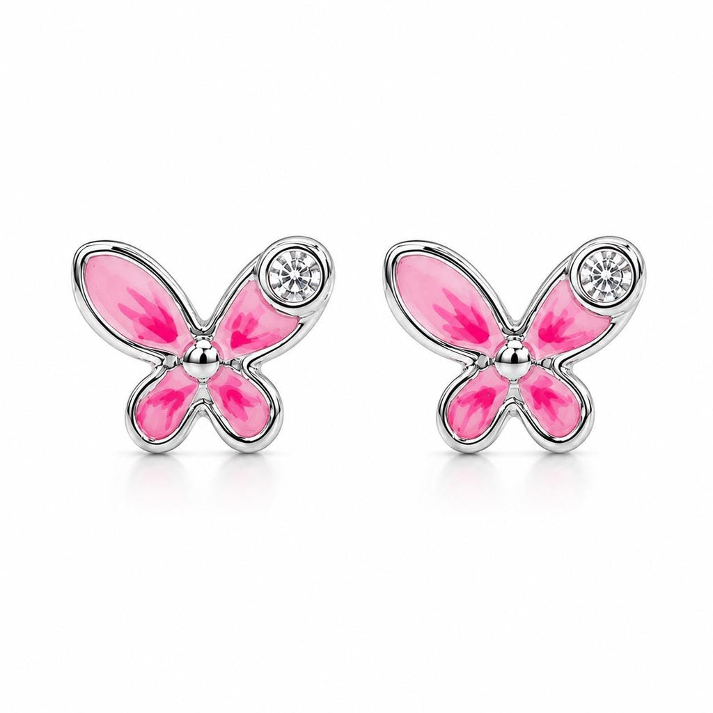 AMONROO® 925 Silver Jewellery for Women - 925 Sterling Silver Pink Butterfly Enamel CZ Stud Earrings, Dainty Butterfly Jewellery | 925 Stamp, Warranty & Authenticity Certificate