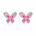 AMONROO® 925 Silver Jewellery for Women - 925 Sterling Silver Pink Butterfly Enamel CZ Stud Earrings, Dainty Butterfly Jewellery | 925 Stamp, Warranty & Authenticity Certificate