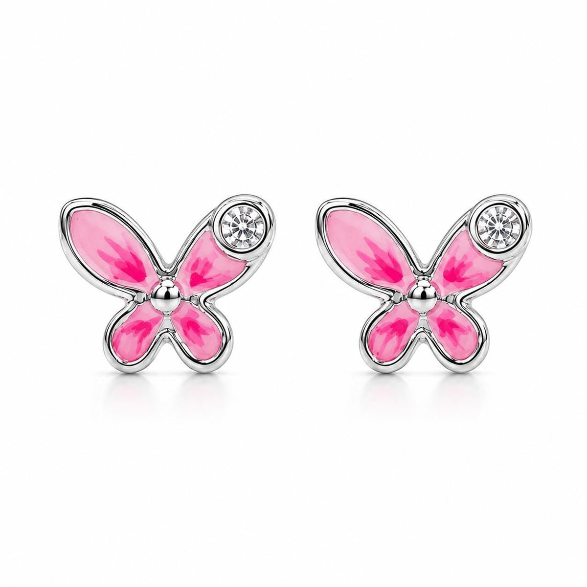 AMONROO® 925 Silver Jewellery for Women - 925 Sterling Silver Pink Butterfly Enamel CZ Stud Earrings, Dainty Butterfly Jewellery | 925 Stamp, Warranty & Authenticity Certificate