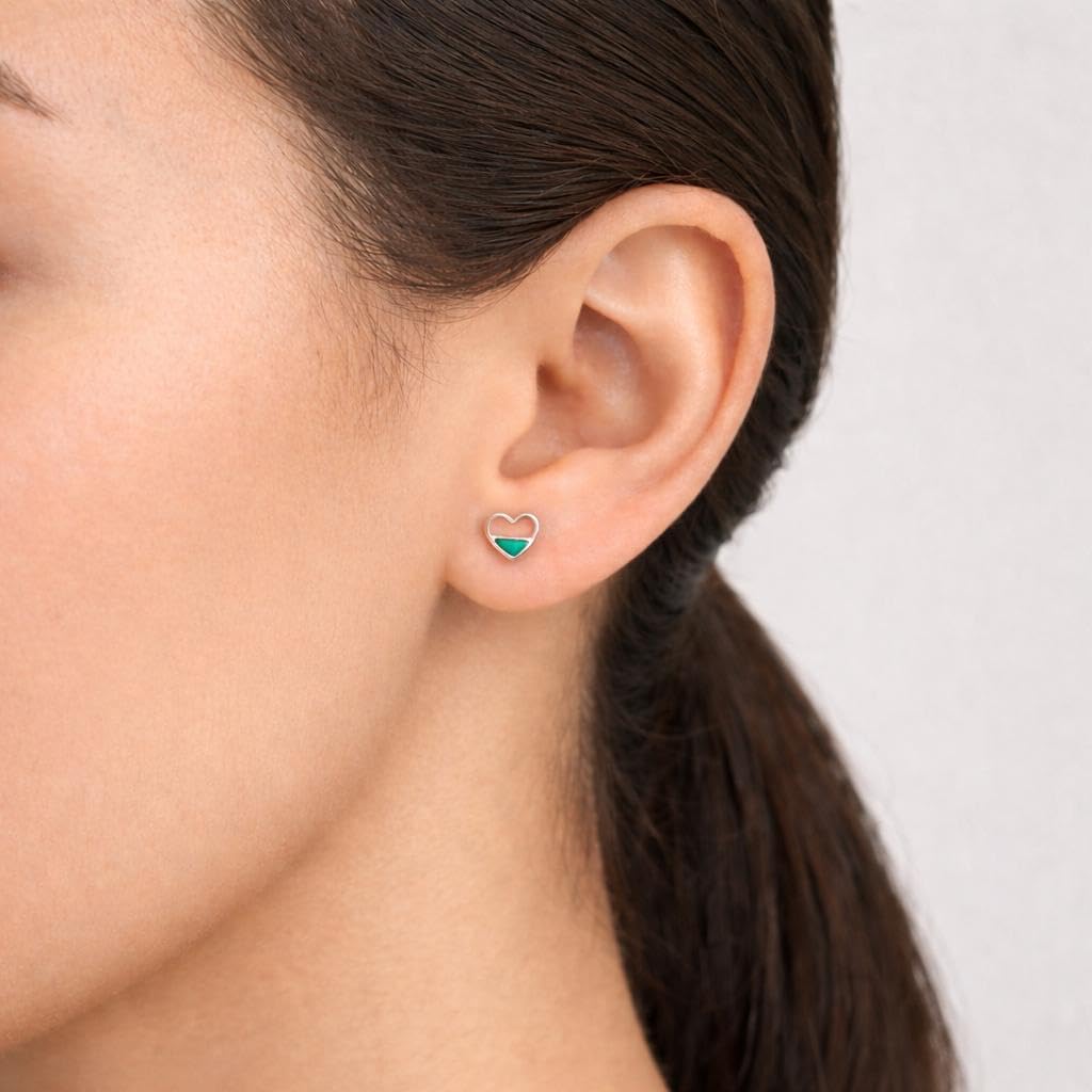 AMONROO® 925 Silver Jewellery for Women - 925 Sterling Silver Turquoise Heart Enamel Stud Earrings, Heart Jewellery, Daily Wear Gift | 925 Stamp, Warranty & Authenticity Certificate