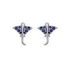 AMONROO® 925 Silver Jewellery for Women - 925 Sterling Silver Stingray Blue CZ Stud Earrings, Ocean Animal Earrings, Gift for Women | 925 Stamp, Warranty & Authenticity Certificate