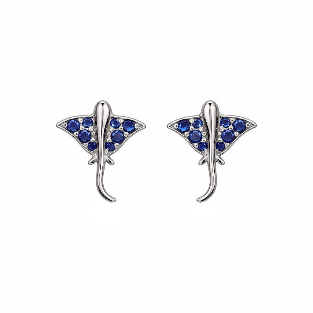 AMONROO® 925 Silver Jewellery for Women - 925 Sterling Silver Stingray Blue CZ Stud Earrings, Ocean Animal Earrings, Gift for Women | 925 Stamp, Warranty & Authenticity Certificate