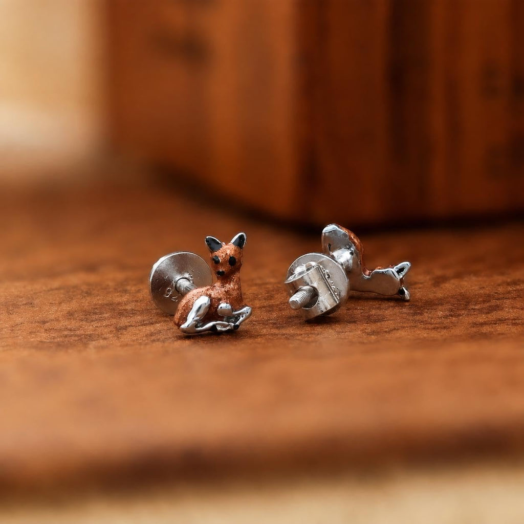 AMONROO® 925 Silver Jewellery for Women - 925 Sterling Silver Light Brown Deer Enamel Stud Earrings, Animal Jewellery Gift | 925 Stamp, Warranty & Authenticity Certificate
