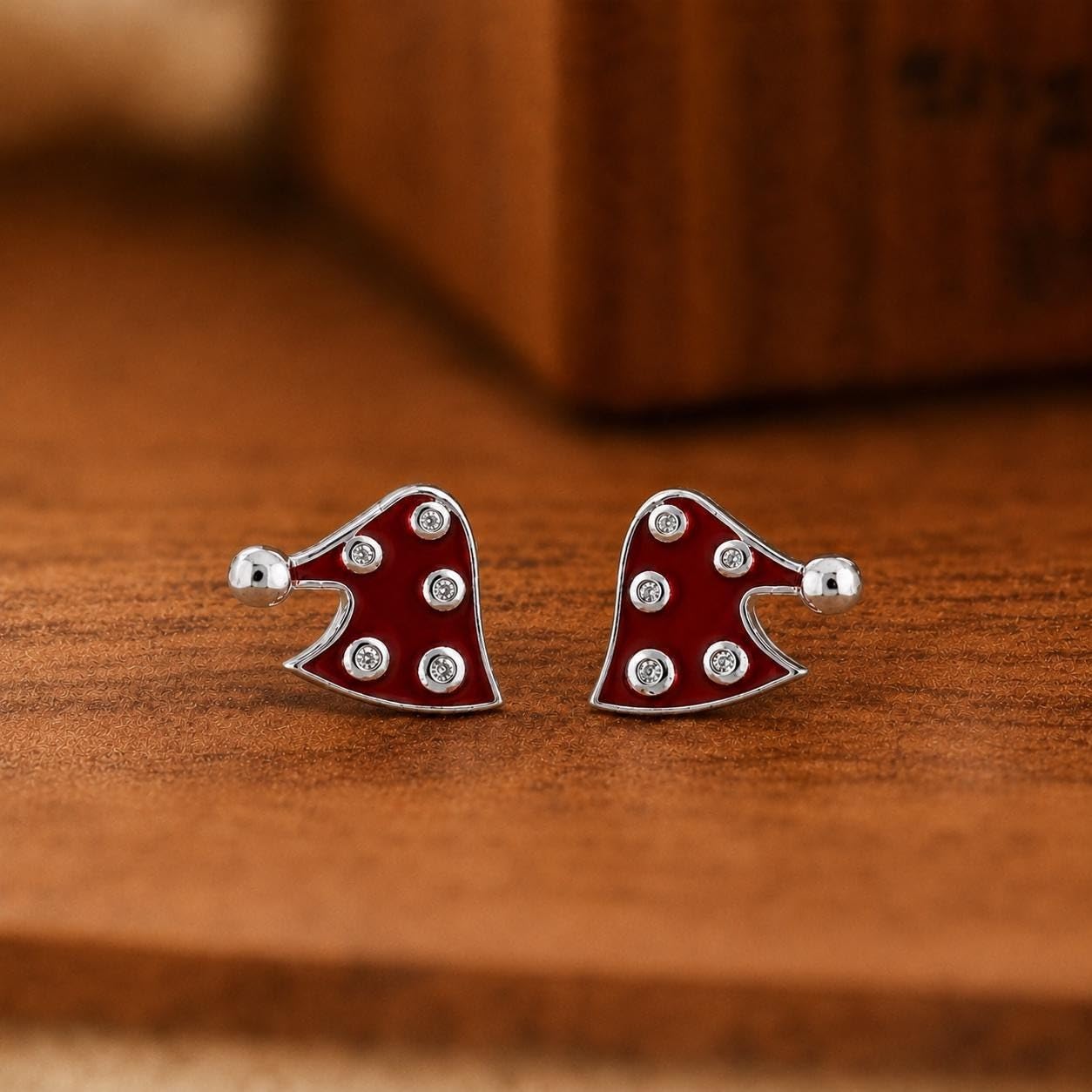 AMONROO® 925 Silver Jewellery for Women - 925 Sterling Silver Santa Hat Enamel Stud Earrings, Red Christmas Earrings, Festive Gift | 925 Stamp, Warranty & Authenticity Certificate