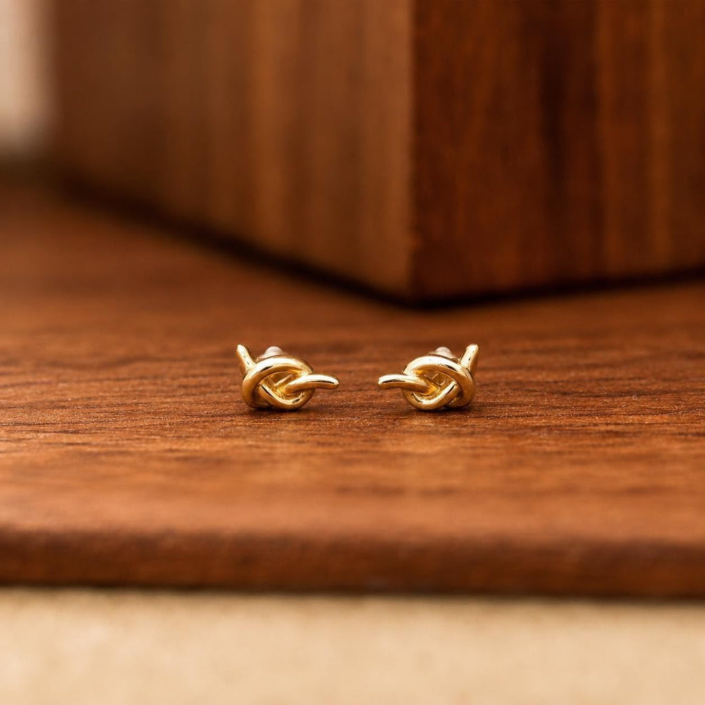AMONROO® 925 Silver Jewellery for Women - Gold Finish 925 Sterling Silver Knot Stud Earrings, Love Knot Earrings, Daily Wear Jewellery | 925 Stamp, Warranty & Authenticity Certificate