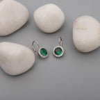 AMONROO® 925 Silver Jewellery for Women - 925 Sterling Silver Emerald Green CZ Dangle Earrings, Halo Drop Earrings | 925 Stamp, Warranty & Authenticity Certificate