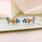 AMONROO® 925 Silver Jewellery for Women - 925 Sterling Silver Butterfly Flower Enamel Stud Earrings, Colourful Floral Jewellery | 925 Stamp, Warranty & Authenticity Certificate