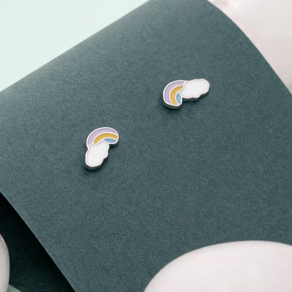 AMONROO® 925 Silver Jewellery for Women - 925 Sterling Silver Rainbow Cloud Enamel Stud Earrings, Colourful Earrings, Daily Wear | 925 Stamp, Warranty & Authenticity Certificate