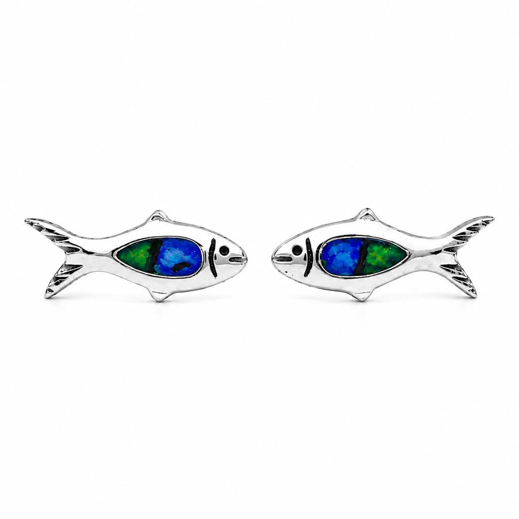 AMONROO® 925 Silver Jewellery for Women - 925 Sterling Silver Blue Green Fish Enamel Stud Earrings, Ocean Animal Jewellery Gift | 925 Stamp, Warranty & Authenticity Certificate