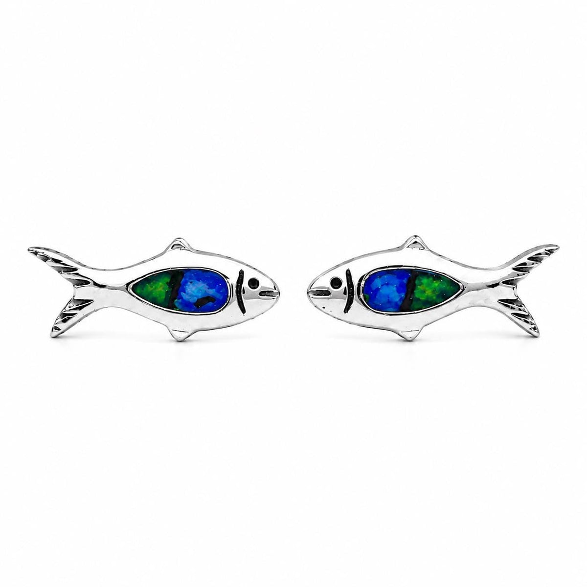 AMONROO® 925 Silver Jewellery for Women - 925 Sterling Silver Blue Green Fish Enamel Stud Earrings, Ocean Animal Jewellery Gift | 925 Stamp, Warranty & Authenticity Certificate