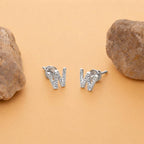 Sterling Silver W Initial Stud Earrings, CZ Dainty Alphabet Monogram Jewelry
