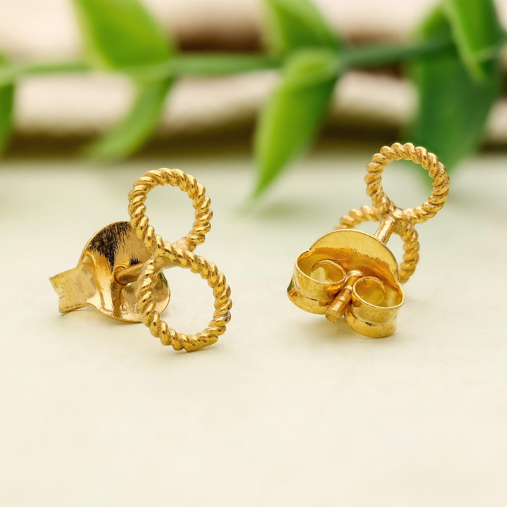 Handmade Sterling Silver Twisted Infinity Stud Earrings - Yellow Gold