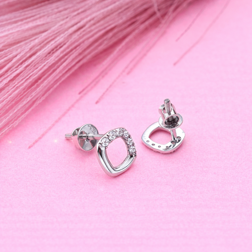 925 Sterling Silver Square CZ Stud Earrings Minimalist Dainty Style