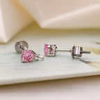 AMONROO® 925 Silver Jewellery for Women - 925 Sterling Silver Pink Heart CZ Stud Earrings, Heart Earrings, Romantic Gift Jewellery | 925 Stamp, Warranty & Authenticity Certificate